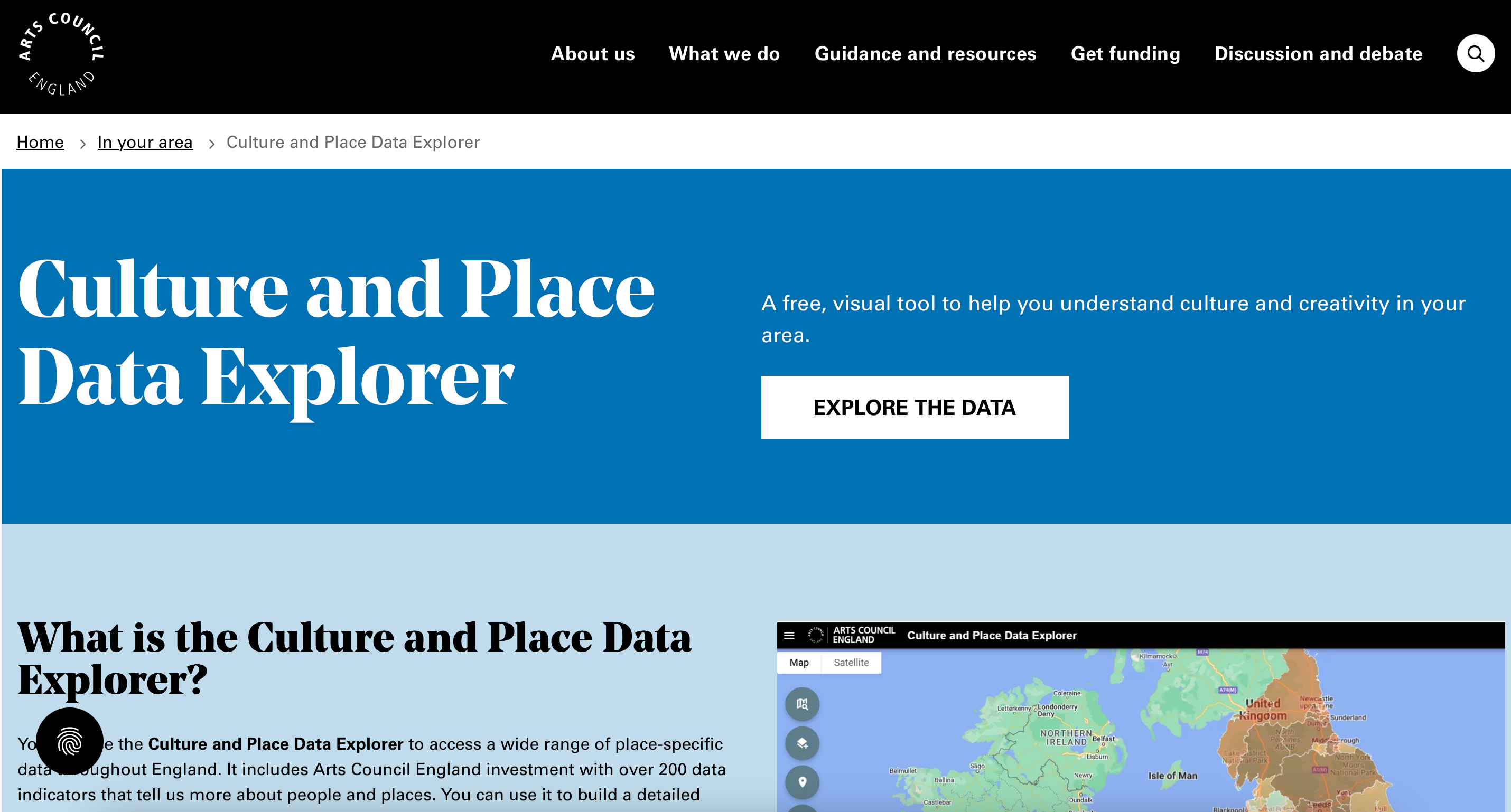 Culture & Place Data Explorer interface showing place-based cultural data